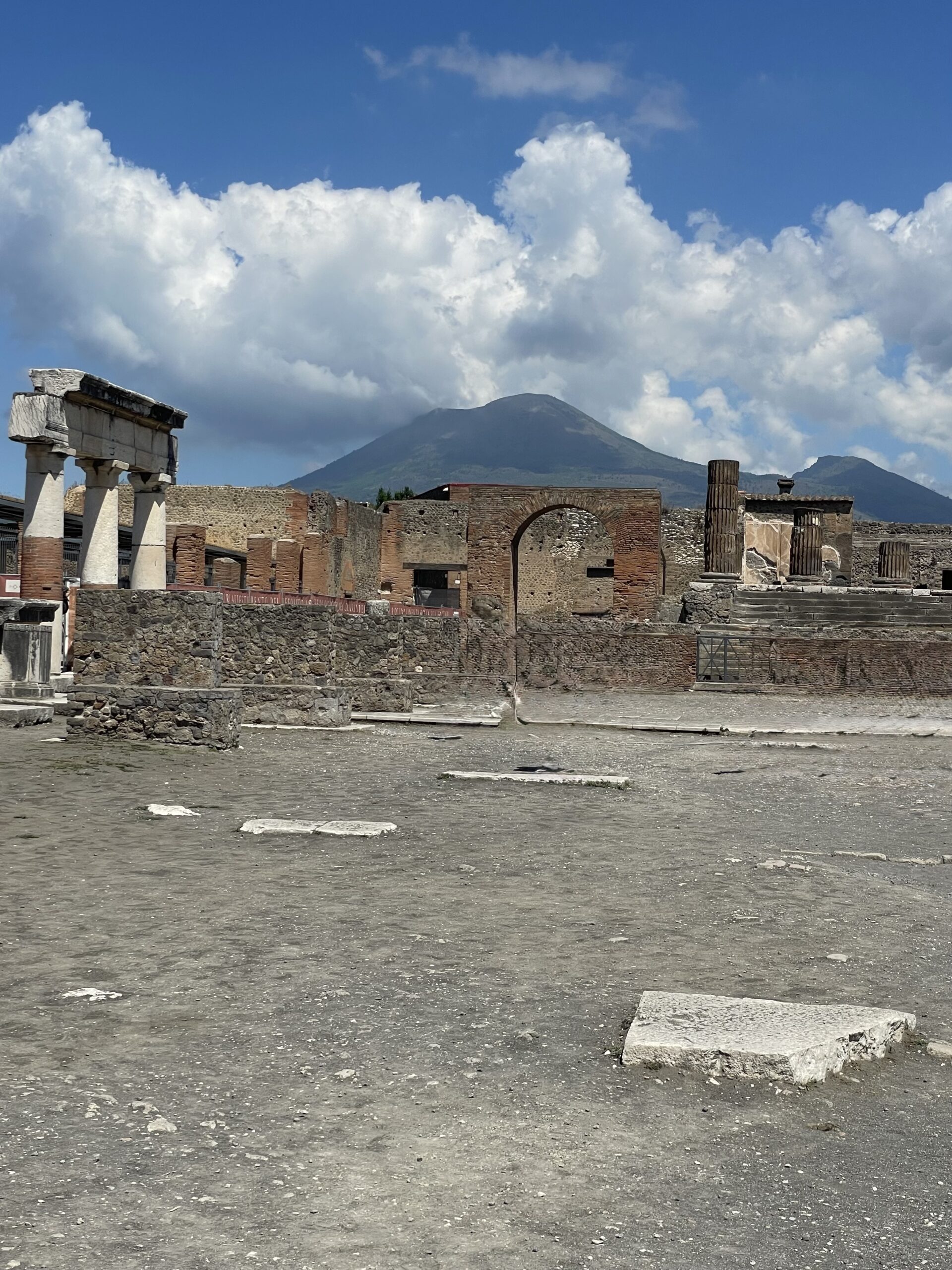 Pompeii ruins with Mount Vesuvius in the background
